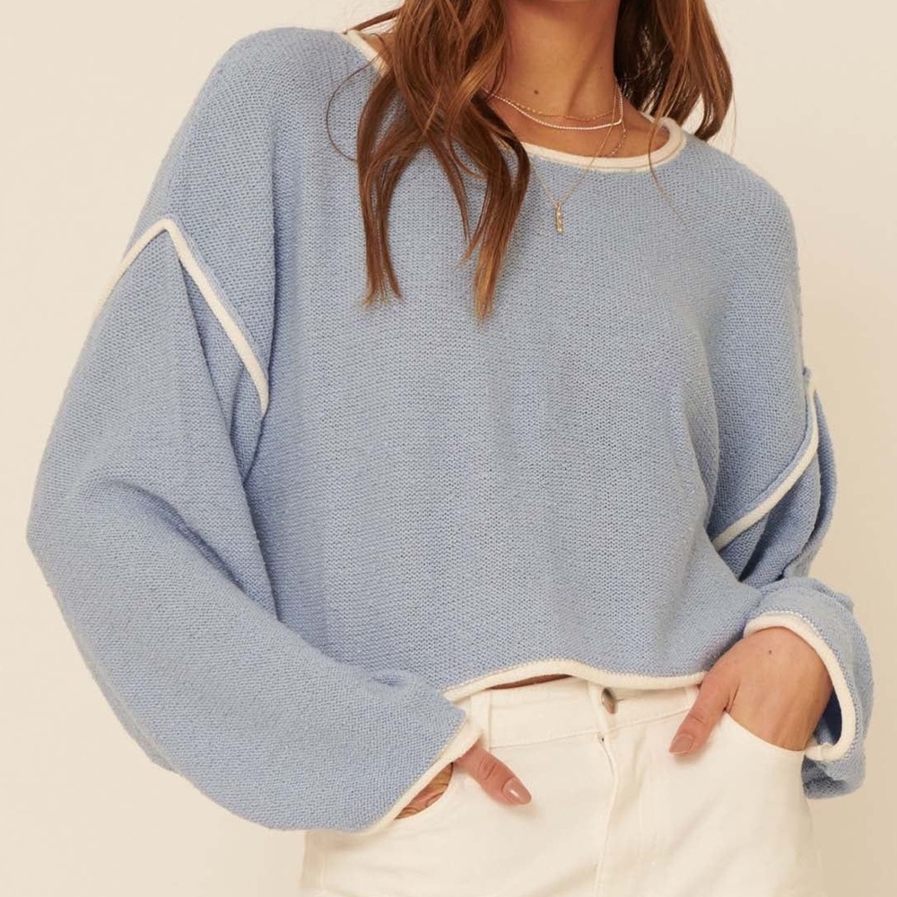 Promesa Cuddle Party Exposed-Seam Sweater Periwinkle Blue Small